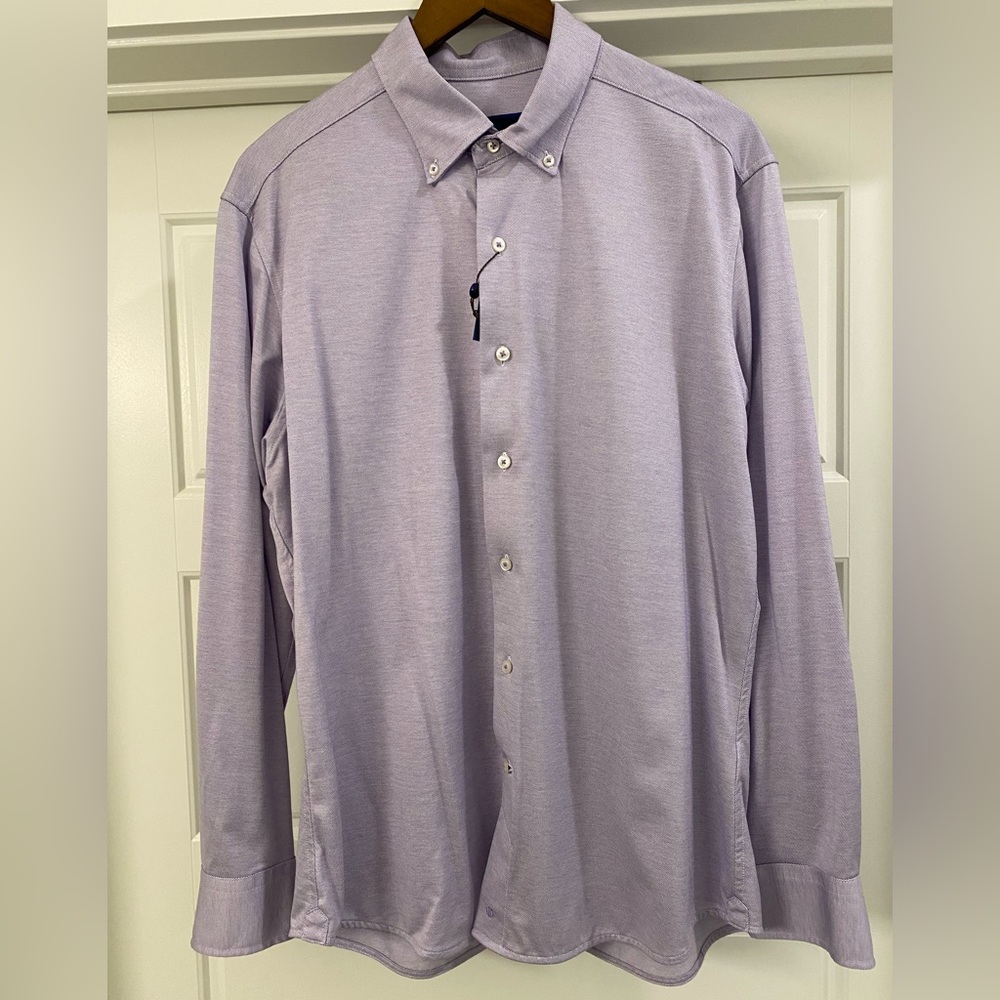 David Donahue Trim Fit Jacquard Fusión Button Down Shirt 16.5